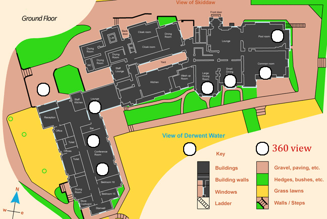360 panoramic tour link Map of Derwent Hill's ground floor.